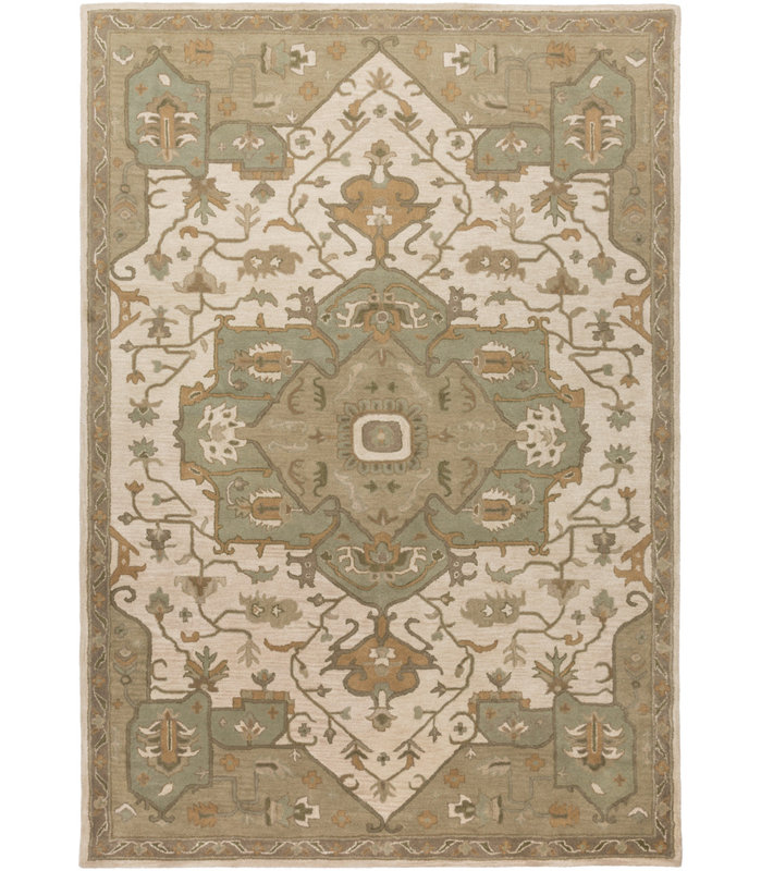 Tapis en laine touffeté à la main à motif oriental mousse / beige BuckHill, Rectangle de 10 pi x 14 pi