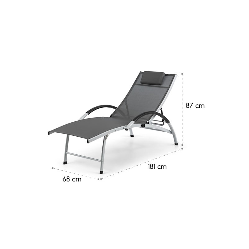 176cm Long Reclining Single Chaise with Cushions, Grey