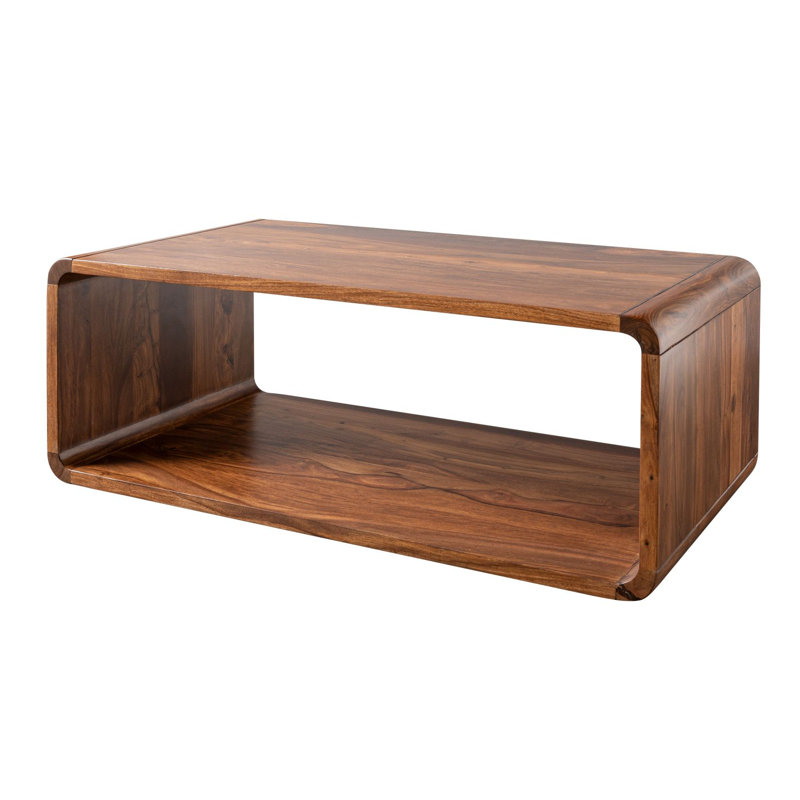 Solid Wood Floor Shelf Coffee Table with Storage, Brown
