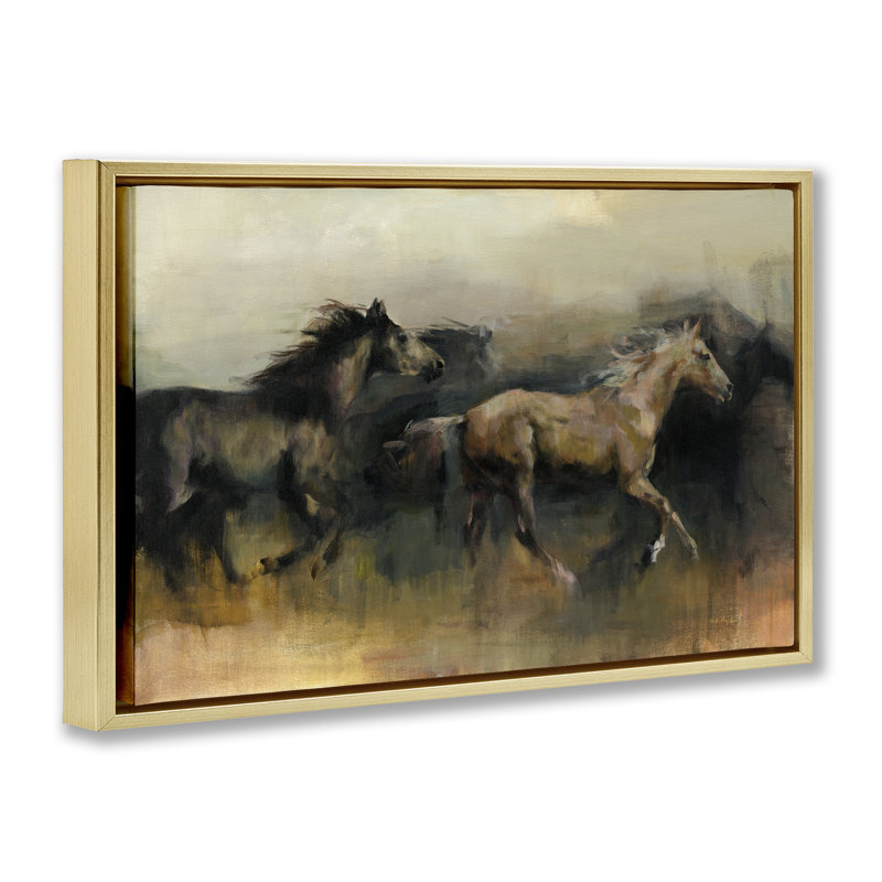Art encadré flottant The West Horses par Marilyn Hageman, Cadre flottant métallique doré, H 17 po x l 25 po