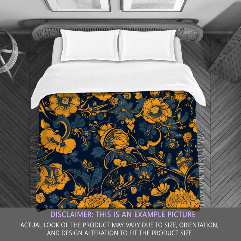 Machine Printed Comforter, King Comforter, Gold/Navy Floral