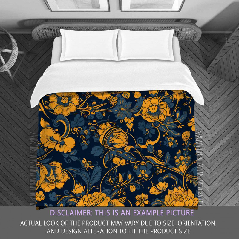 Machine Printed Comforter, Queen Comforter, Gold/Navy Floral