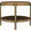 Table d'appoint ronde avec rangement, fini sablée, bois d'hévéa, étagère, pieds en métal. Parfait pour la décoration de votre salon. Style bord de mer, naturel et tressé.