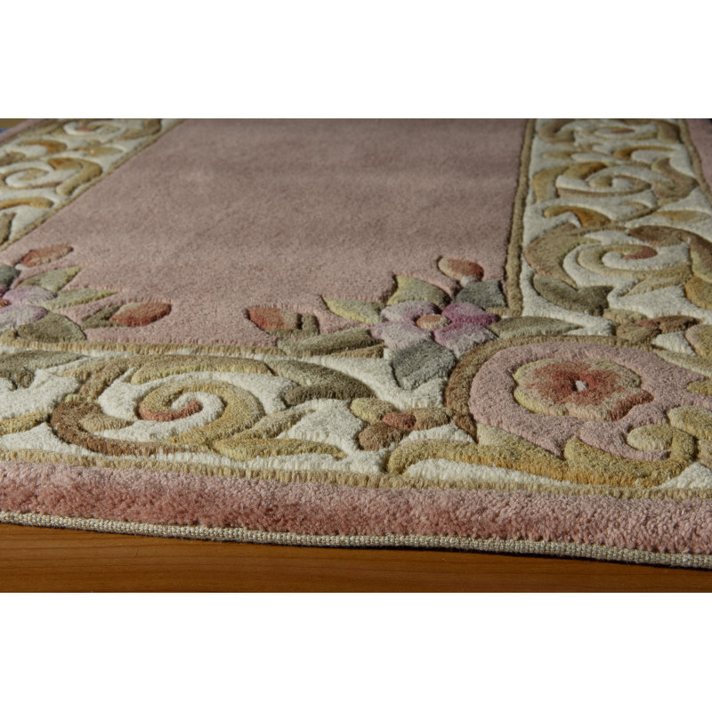 Tapis brun / rose en laine touffeté à la main Zachary, Rond 7 pi 9 po
