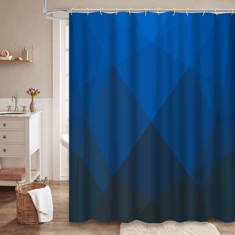 Rideau de douche bleu foncé à motif géométrique avec 12 crochets, 72" L x 78" W