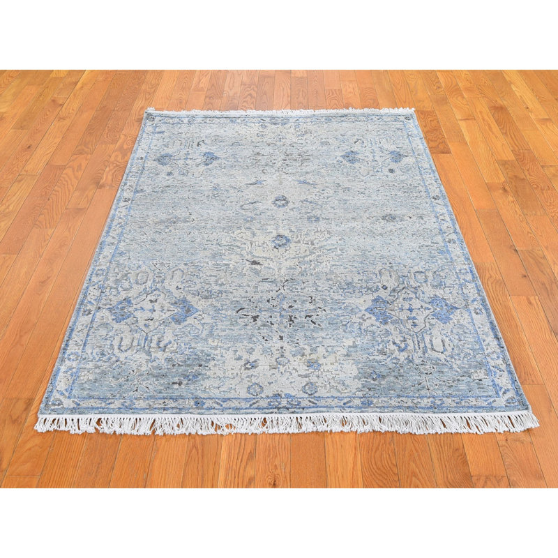 Tapis gris clair noué à la main de conception unique 4 pi x 6 pi Corentin