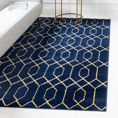 Glam Navy Blue Gold Area Rug