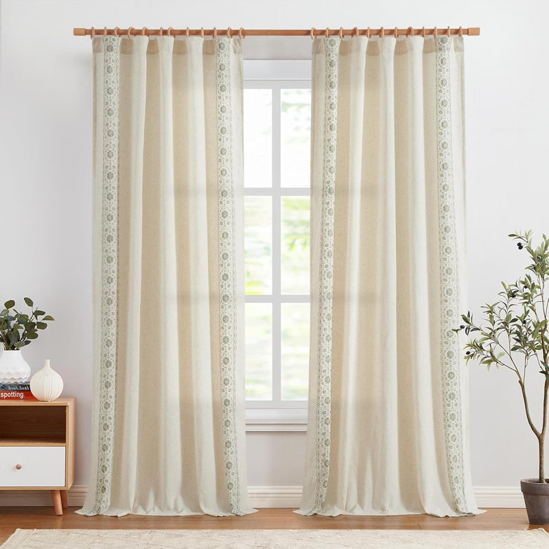 Mélange de lin à motif floral brodé pour chambre à coucher, Sauge, L 54 po x L 96 po
