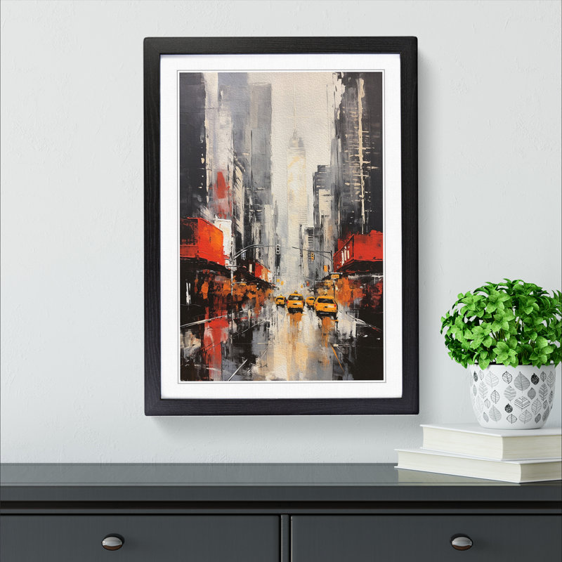 New York Gestural No.2 - Single Picture Frame Print on Wood, Black, 64cm H x 46cm W x 2cm D