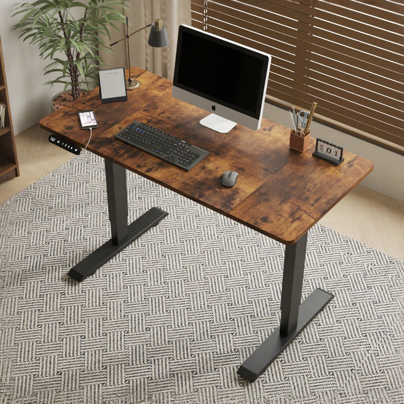 Bureau électrique à hauteur réglable, H 45 po x l 55 po x P 24 po, Brun rustique, Noir
