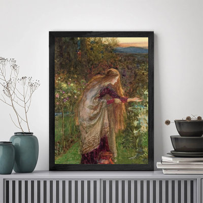 Élégante toile murale encadrée avec cadre en bois noir pour jardin de femme idéal pour le salon, la chambre, le bureau ou le couloir