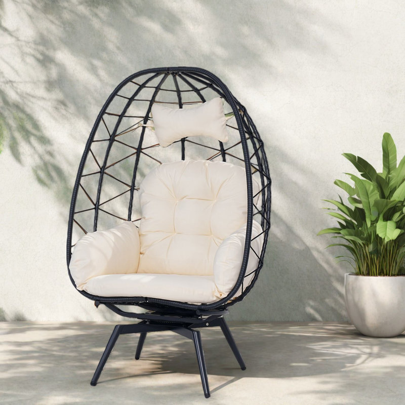 Swivel Patio Lounge Chairs, Steel Rattan Egg Chair, Modern Patio Home