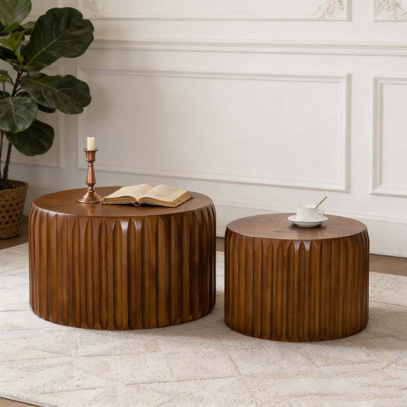 Ensemble de 2 tables basses rondes cannelées