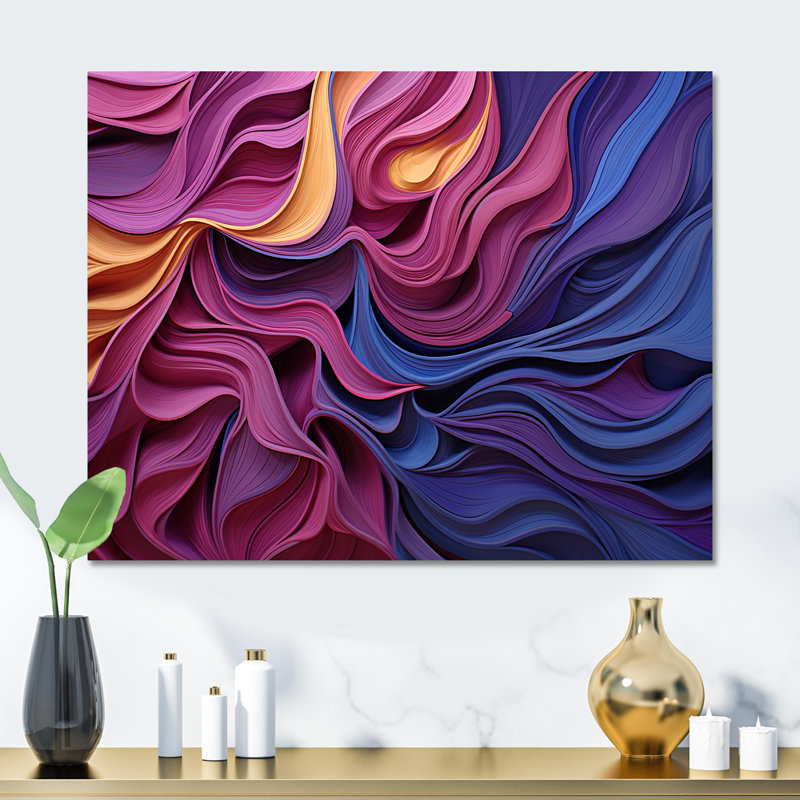 Bleu et mauve Fab Waves - Art mural géométrique en métal MT137494, H 12 po x l 20 po x P 1 po