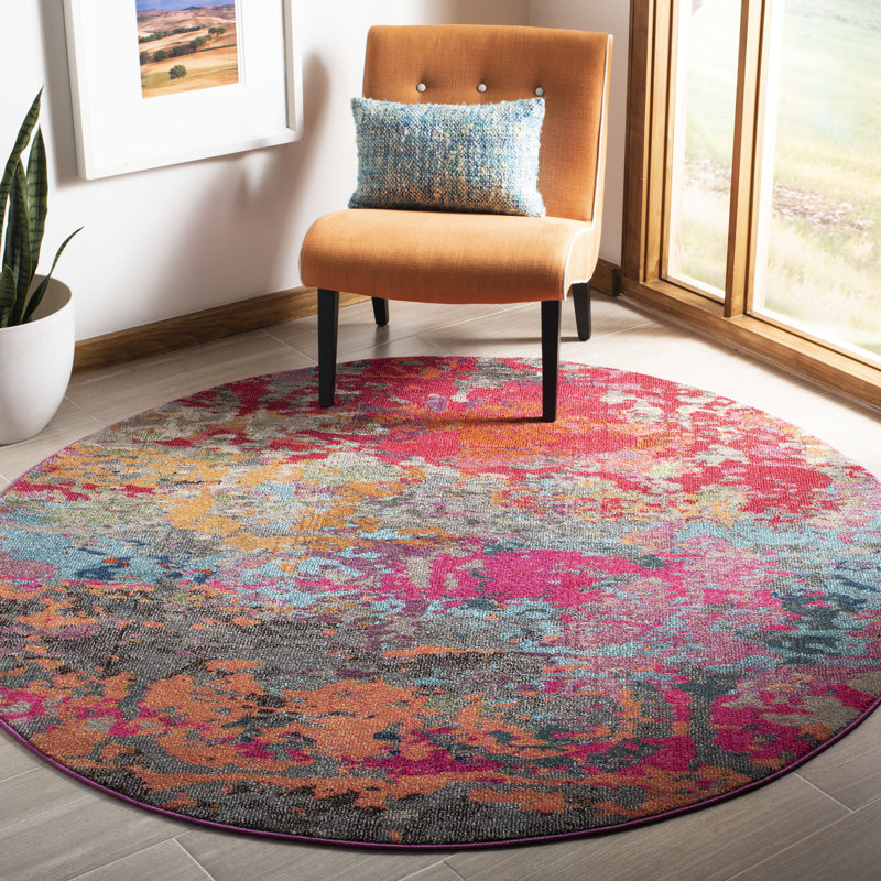 Tapis fuchsia / bleu Hertzler, Rond 6 pi 7 po