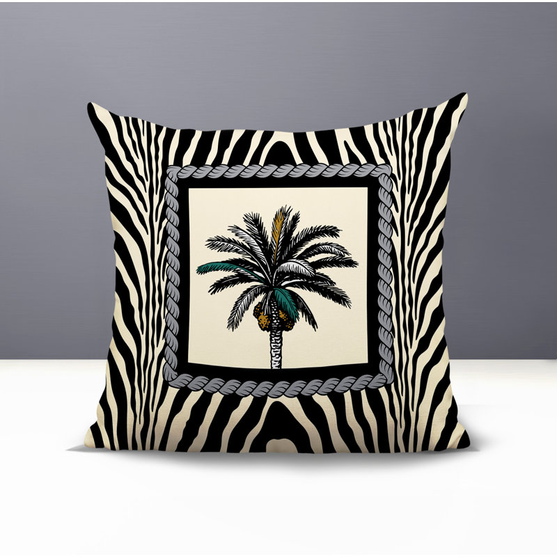 Kitar Island Palmreversible Indoor/Outdoor Square Pillow, Square 19", Black
