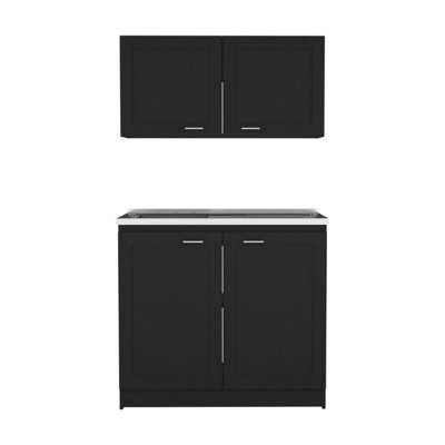 Armoire, deux tablettes noires