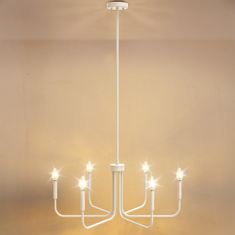 Chandelier 6 Light Industrial Style, White