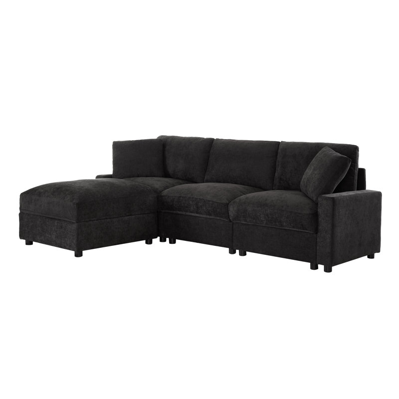 Modern Black Sectionals With Storage, Durable Polyester L-shaped Sofa