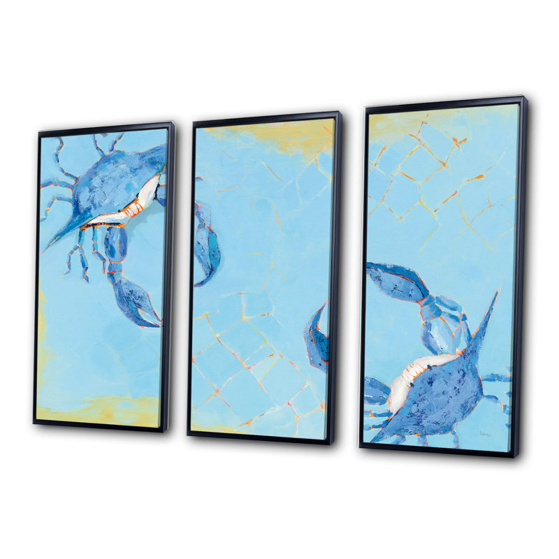 Bataille de crabe bleu côtier - ensemble d'art mural sur toile encadré nautique et côtier, H 20 po x l 36 po