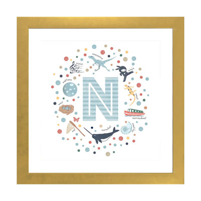 Lettre illustrée N bleue - impression