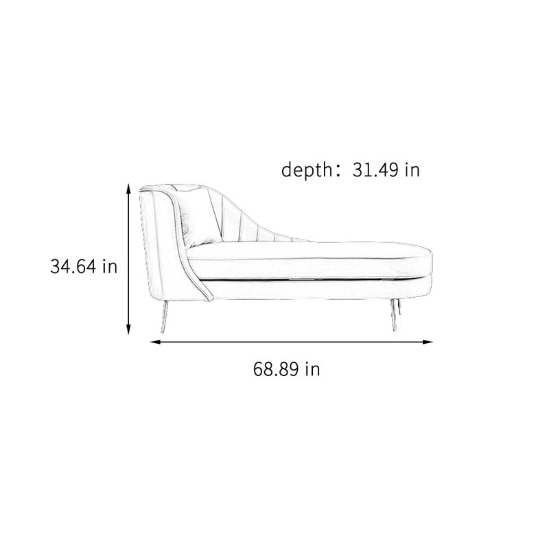 Chaise longue rembourrée en bois massif, Accoudoir à gauche (vu de face)