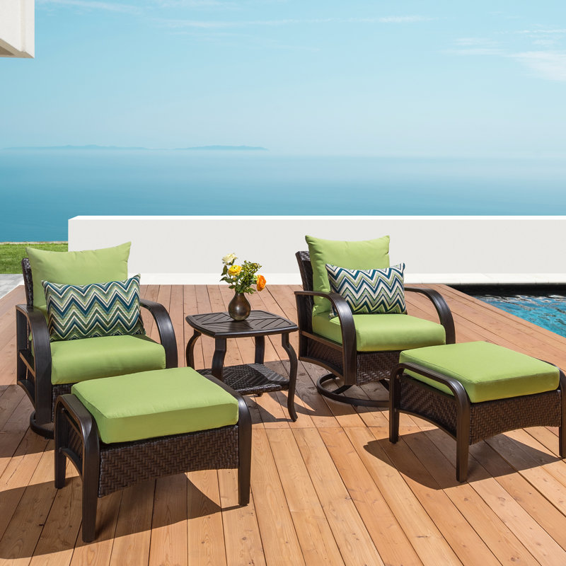 Kechia 5 Piece Rattan Sunbrella Seating Group with Cushions, Canvas Ginkgo Sunbrella® Canvas