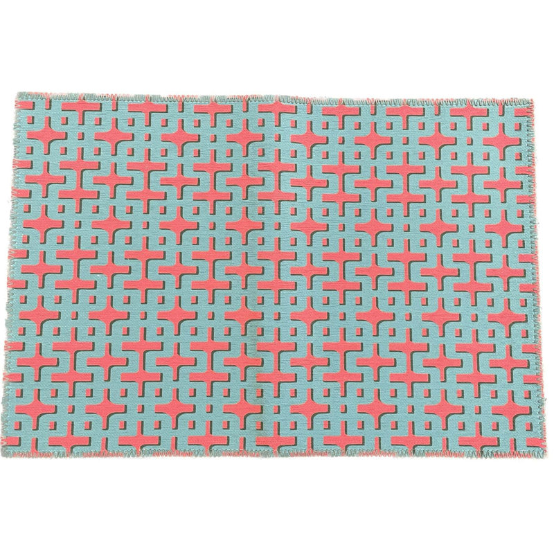 Geometric Area Rug, Pink Blue, Rectangle 1'8" x 2'6"