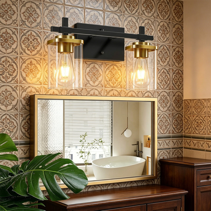 Éclairage pour meuble-lavabo carré en verre, 2, Clair, Or noir