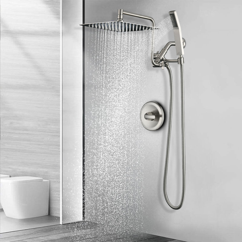 Pomme de douche à pluie 10 pouces avec douchette combinée avec bras d'extension réglable de 12 pouces, Brushed Nickel