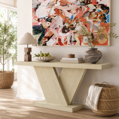 Console de style moderne à 66 pieds en X avec placage en bois massif, table de couloir d'entrée robuste pour les petits espaces, table de chevet étroite de style Mid-Century avec design géométrique et plateau large