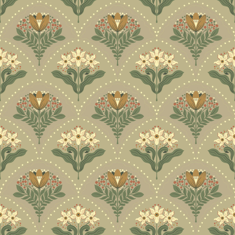 Papier peint damassé maj Taupe, Brun