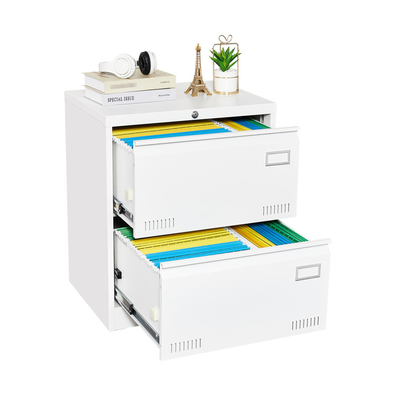 White Filing Cabinet With 2 Locking Drawers - Metal, Keep Office Documents In , Enhance Efficiency Lock For Document Classification, Increase Productivity Build