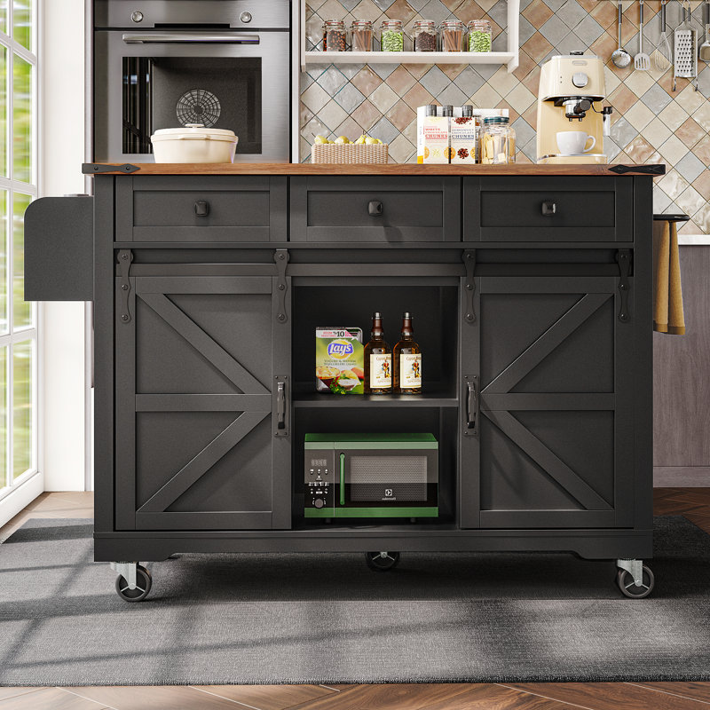 140 cm W Kitchen Island with Top, Black