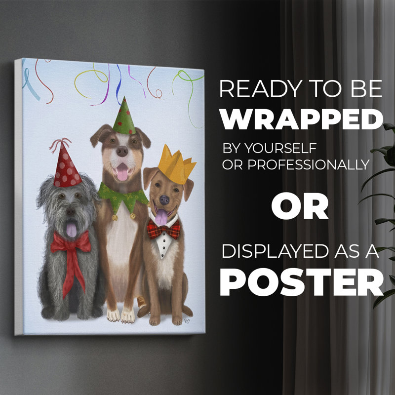 Christmas Party Mutts - Impression sur toile seulement - NON-CADRE, H 12 po x l 8 po