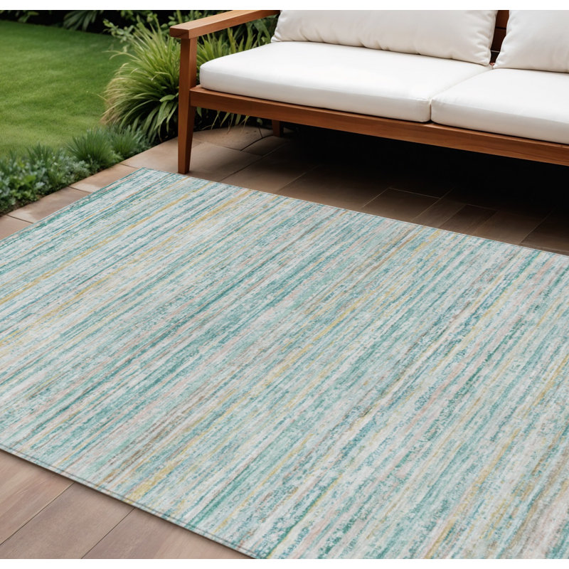 Tapis bleu sarcelle lavable à rayures 9 pi x 12 pi bleu sarcelle
