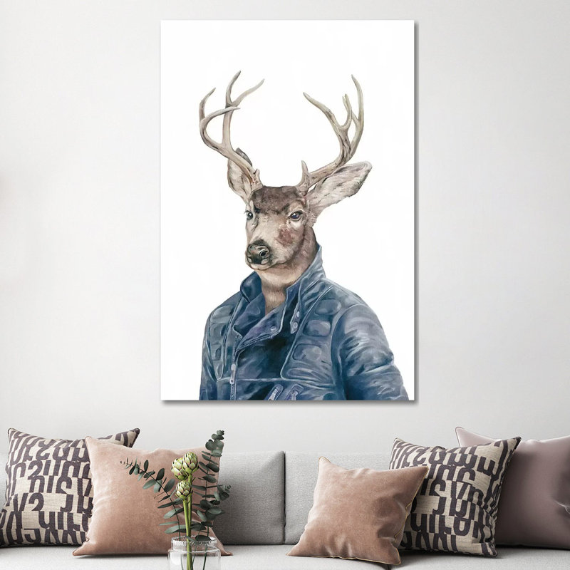 Deer In Navy Blue by Animal Crew - Wrapped Canvas Print, 152.5 cm H x 101.5 cm W