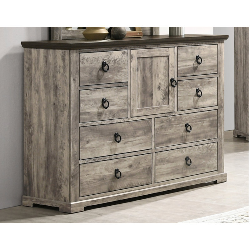 Commode de rangement rustique à deux tons avec huit tiroirs et une porte, commode de rangement pour la chambre à coucher