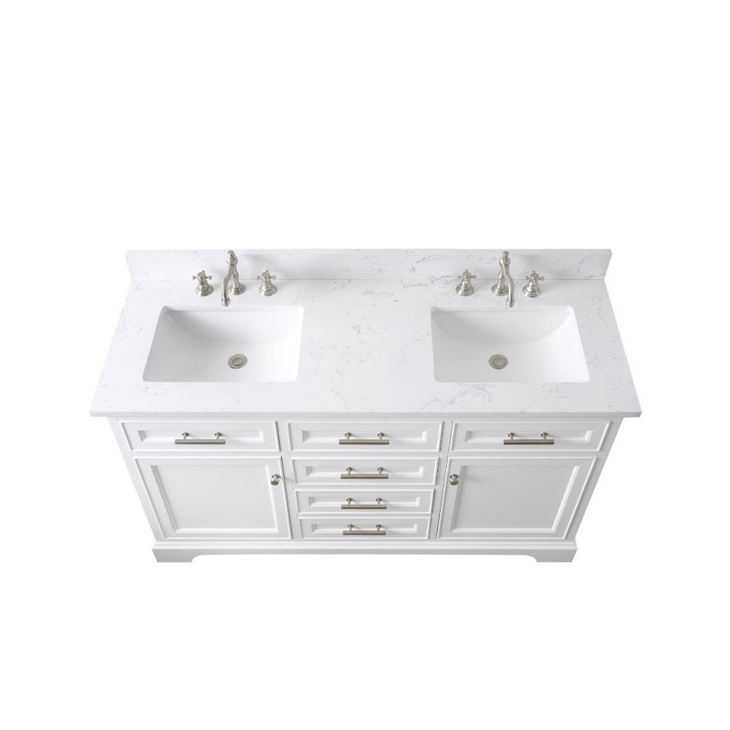 Thompson 60" W Double Vanity, White/Brushed Nickel