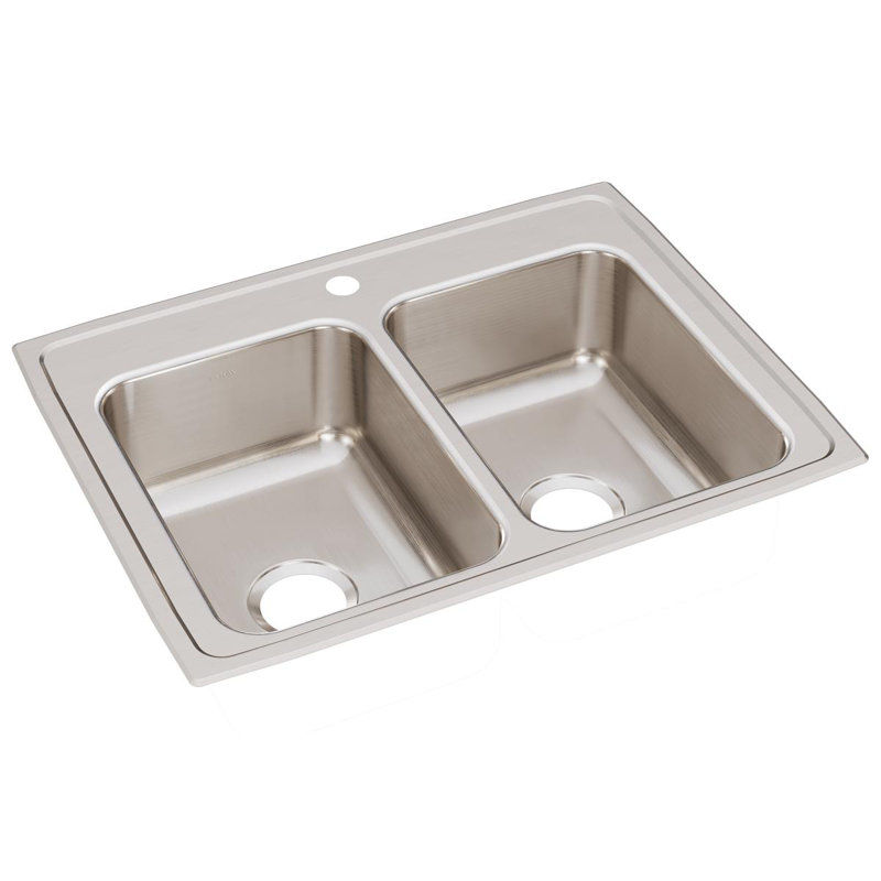Lustertone 29" L x 22" W Double Basin Drop-In Kitchen Sink, 1 hole