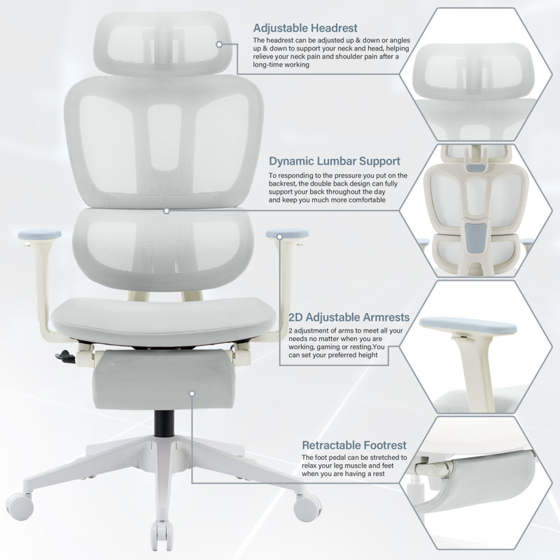 High Back Adjustable Gray Mesh Ergonomic Office Chair