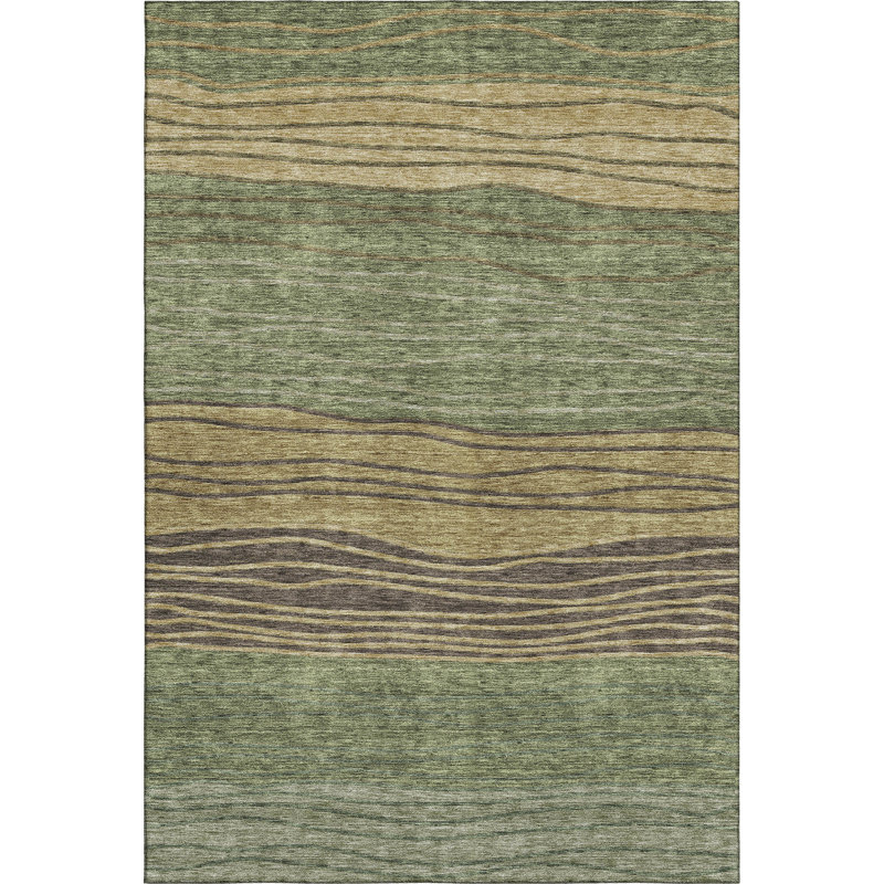 Premium Machine Washable Tweedy Olive Rug, Rectangle 3' x 5'
