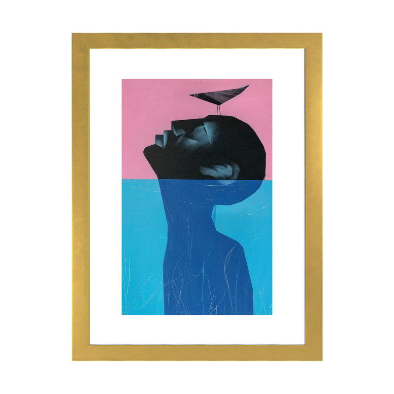 «Drowning Vol volontaire II» par VCalvento - impression d'art graphique, H 32 po x l 24 po x P 1 po, Papier encadré doré