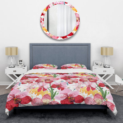 Pink Orchid Flower Floral Duvet Cover