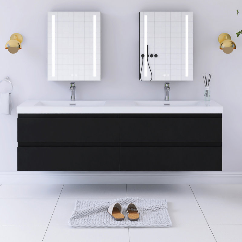 Meuble-lavabo double 71 po avec plateau en résine Thorndale