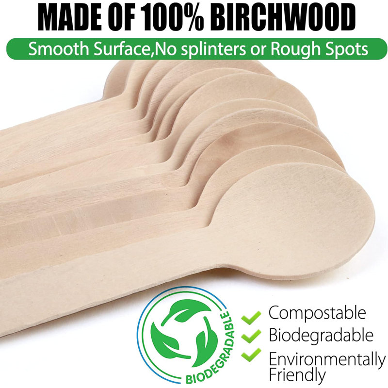 Lotfancy 200 Mini Disposable Wooden Spoons, 4 In Compostable Small Tasting Sampling Spoons