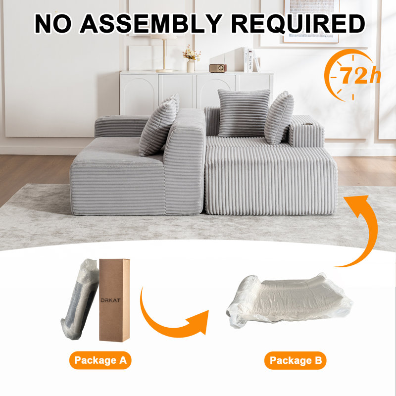 105" Cloud Modular Sectional Couch With L-shape Chaise，no Assembly Required， Comfy Deep Seat Chenille Boneless Couches For Living Room