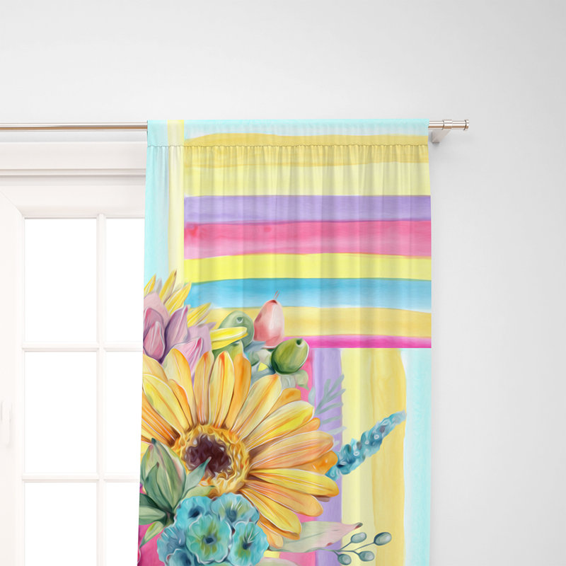 Rideaux semi-transparents à motif floral printanier, l 40 po x L 82 po