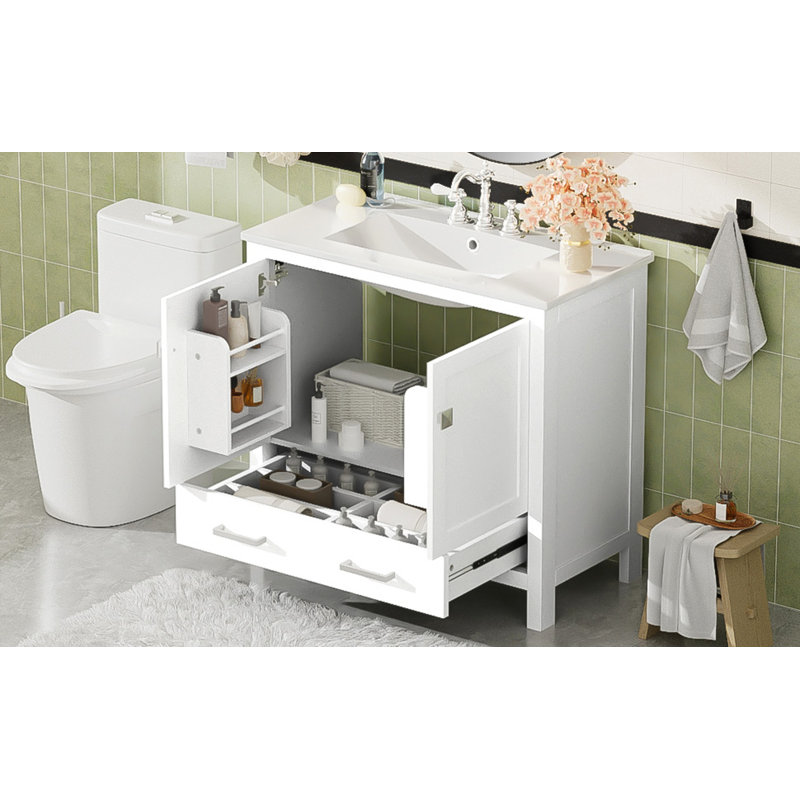 Meuble-lavabo 36 po avec lavabo en céramique, Blanc