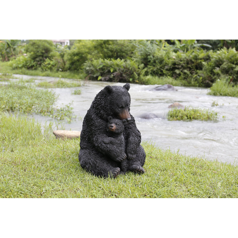 Large Black Polyresin Bear Mother and Child Garden Statue